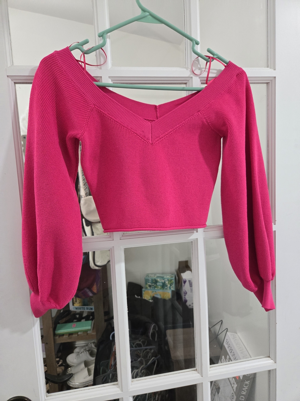 Zara Hot Pink Off-the-Shoulder Cropped Sweater